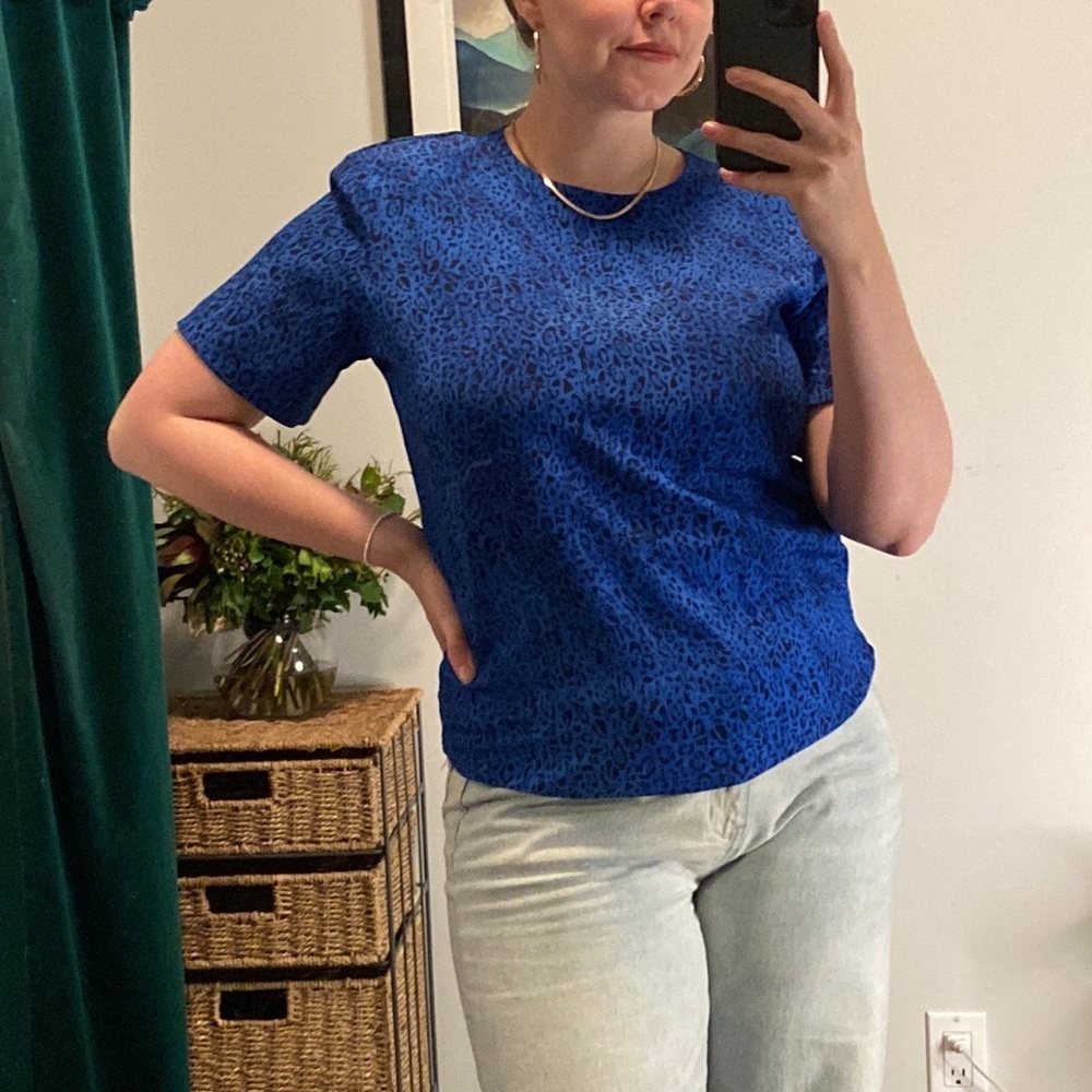 Blue Cheetah Print Vintage Blouse